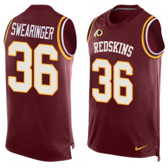 Men's Nike Washington Redskins 36 D.J. Swearinger Limited Red Player Name & Number Tank Top NFL Jersey