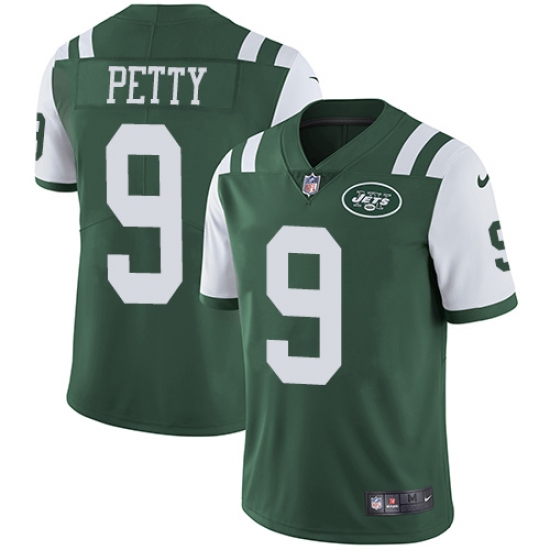 Men's Nike New York Jets 9 Bryce Petty Green Team Color Vapor Untouchable Limited Player NFL Jersey