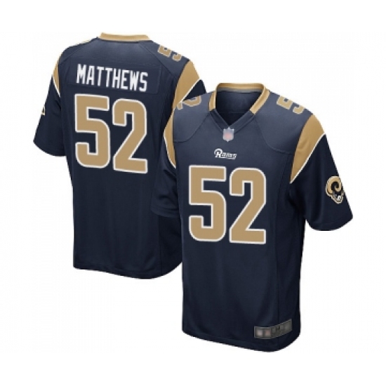 Men's Los Angeles Rams 52 Clay Matthews Game Navy Blue Team Color Football Jersey