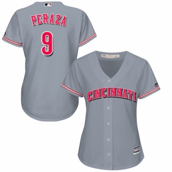 Women's Majestic Cincinnati Reds 9 Jose Peraza Authentic Grey Road Cool Base MLB Jersey