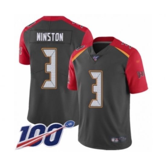 Men's Tampa Bay Buccaneers 3 Jameis Winston Limited Gray Inverted Legend 100th Season Football Jersey