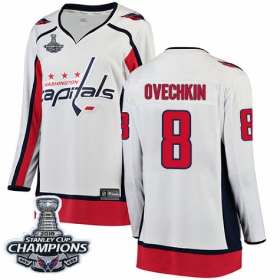 Women's Washington Capitals 8 Alex Ovechkin Fanatics Branded White Away Breakaway 2018 Stanley Cup Final Champions NHL Jersey