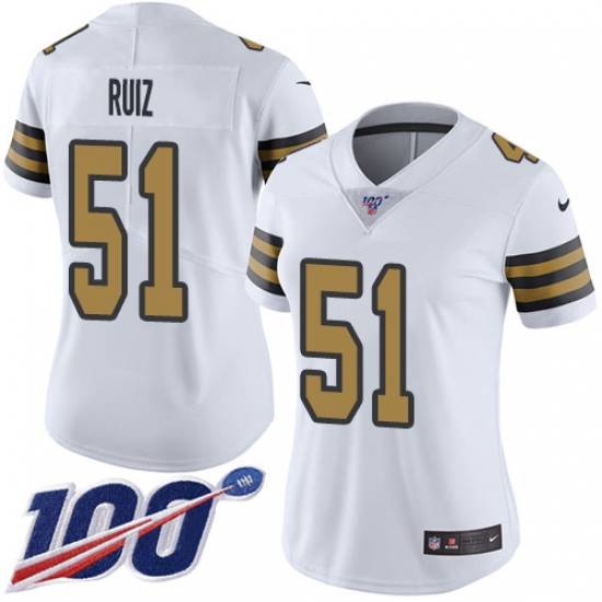 Women's New Orleans Saints 51 Cesar Ruiz White Stitched NFL Limited Rush 100th Season Jersey