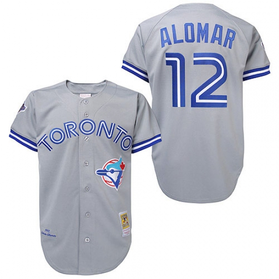 Men's Mitchell and Ness Toronto Blue Jays 12 Roberto Alomar Authentic Grey Throwback MLB Jersey