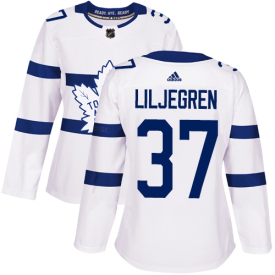 Women's Adidas Toronto Maple Leafs 37 Timothy Liljegren Authentic White 2018 Stadium Series NHL Jersey