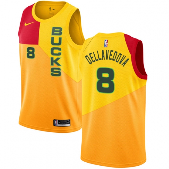 Men's Nike Milwaukee Bucks 8 Matthew Dellavedova Swingman Yellow NBA Jersey - City Edition