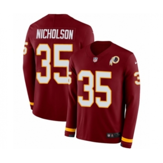 Youth Nike Washington Redskins 35 Montae Nicholson Limited Burgundy Therma Long Sleeve NFL Jersey