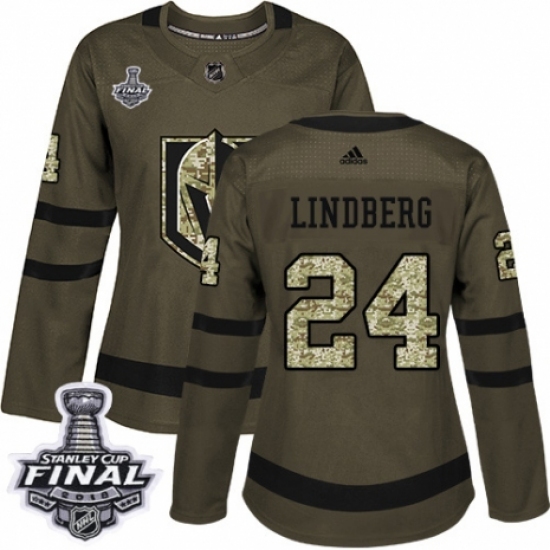 Women's Adidas Vegas Golden Knights 24 Oscar Lindberg Authentic Green Salute to Service 2018 Stanley Cup Final NHL Jersey