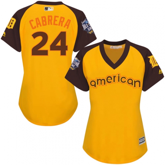 Women's Majestic Detroit Tigers 24 Miguel Cabrera Authentic Yellow 2016 All-Star American League BP Cool Base MLB Jersey