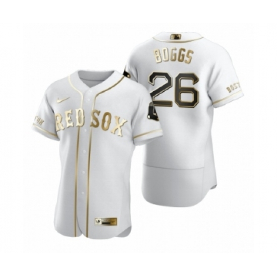 Men's Boston Red Sox 26 Wade Boggs Nike White Authentic Golden Edition Jersey