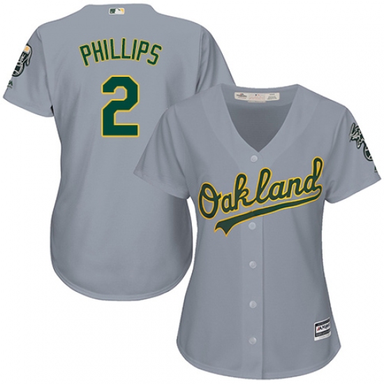 Women's Majestic Oakland Athletics 2 Tony Phillips Replica Grey Road Cool Base MLB Jersey