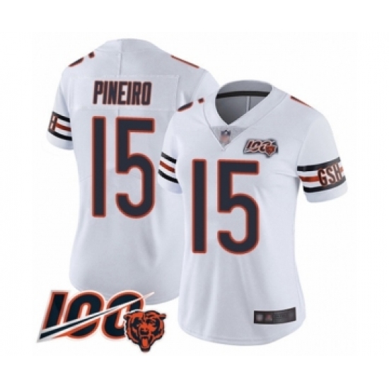 Women's Chicago Bears 15 Eddy Pineiro White Vapor Untouchable Limited Player 100th Season Football Jersey