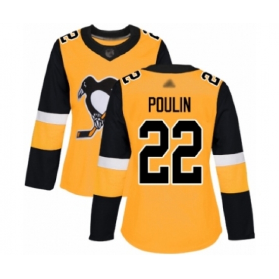 Women's Pittsburgh Penguins 22 Samuel Poulin Authentic Gold Alternate Hockey Jersey