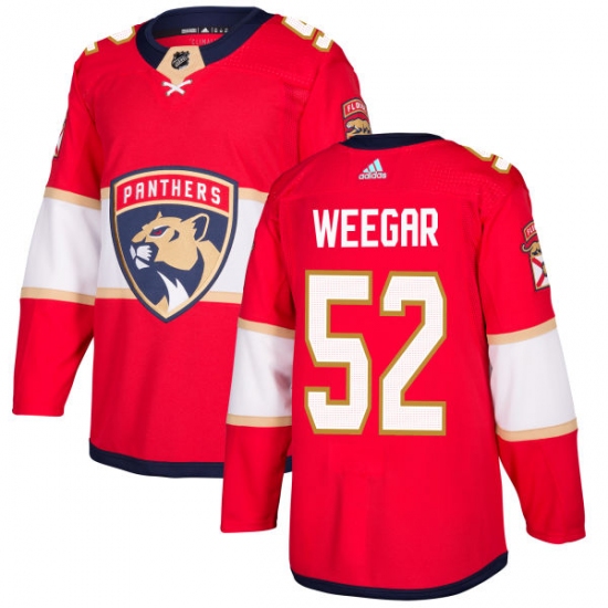 Men's Adidas Florida Panthers 52 MacKenzie Weegar Authentic Red Home NHL Jersey