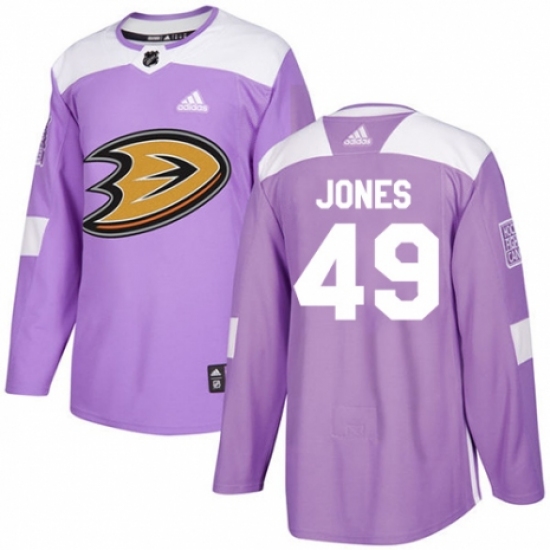 Youth Adidas Anaheim Ducks 49 Max Jones Authentic Purple Fights Cancer Practice NHL Jersey