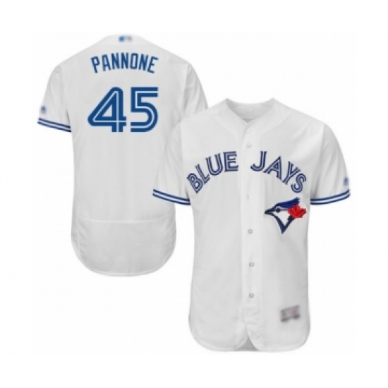 Men's Toronto Blue Jays 45 Thomas Pannone White Home Flex Base Authentic Collection Baseball Player Jersey