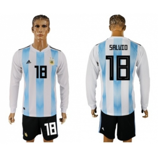 Argentina 18 Salvio Home Long Sleeves Soccer Country Jersey