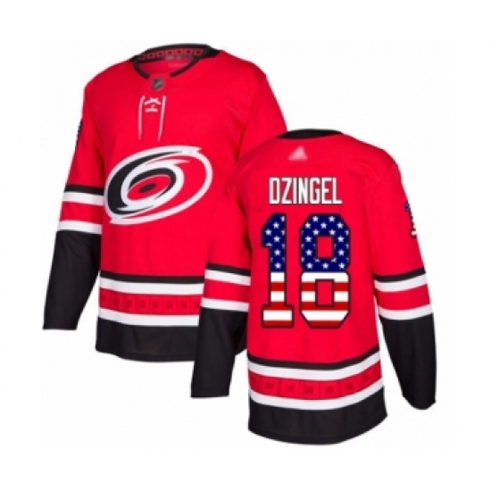 Men's Carolina Hurricanes 18 Ryan Dzingel Authentic Red USA Flag Fashion Hockey Jersey