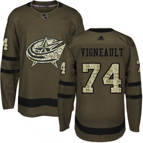 Men's Adidas Columbus Blue Jackets 74 Sam Vigneault Premier Green Salute to Service NHL Jersey