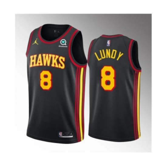 Men's Atlanta Hawks 8 Seth Lundy Black 2023 Draft Statement Edition Stitched Jersey