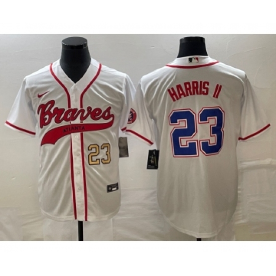 Men's Atlanta Braves 23 Michael Harris II Number White Cool Base Stitched Baseball Jersey