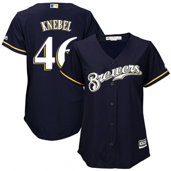 Women's Majestic Milwaukee Brewers 46 Corey Knebel Authentic Navy Blue Alternate Cool Base MLB Jersey