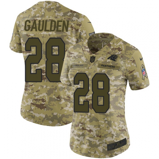 Women's Nike Carolina Panthers 28 Rashaan Gaulden Limited Camo 2018 Salute to Service NFL Jersey