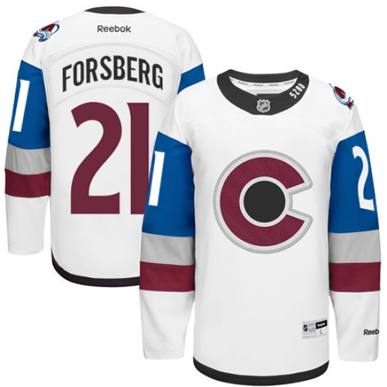 Men's Reebok Colorado Avalanche 21 Peter Forsberg Premier White 2016 Stadium Series NHL Jersey