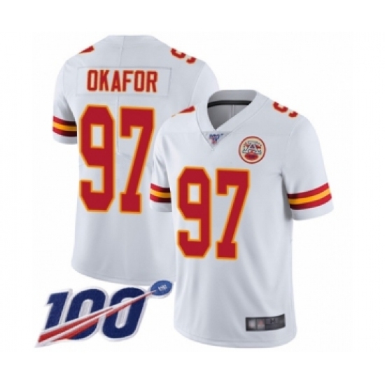 Youth Kansas City Chiefs 97 Alex Okafor White Vapor Untouchable Limited Player 100th Season Football Jersey