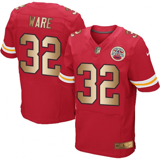 Men's Nike Kansas City Chiefs 32 Spencer Ware Elite Red/Gold Team Color NFL Jersey