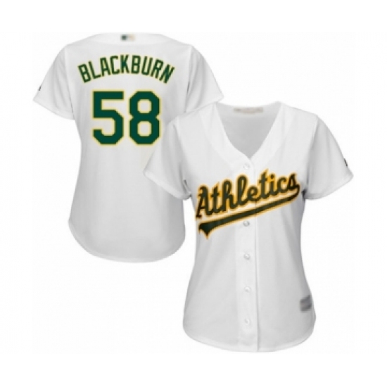 Women's Oakland Athletics 58 Paul Blackburn Authentic White Home Cool Base Baseball Player Jersey