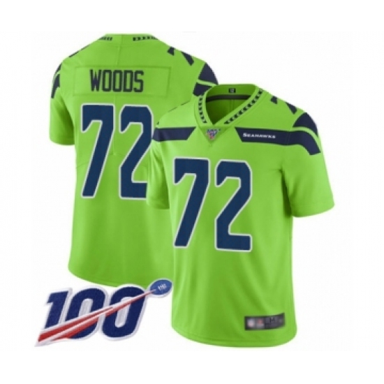 Men's Seattle Seahawks 72 Al Woods Limited Green Rush Vapor Untouchable 100th Season Football Jersey