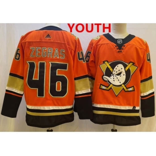 Youth Anaheim Ducks 46 Trevor Zegras Orange Authentic Adidas Jersey