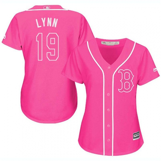 Women's Majestic Boston Red Sox 19 Fred Lynn Authentic Pink Fashion MLB Jersey