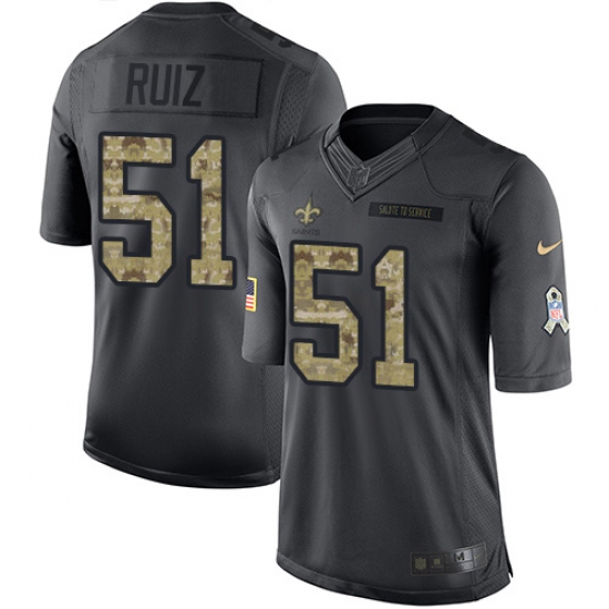 Youth New Orleans Saints 51 Cesar Ruiz Black Stitched NFL Limited 2016 Salute to Service Jersey