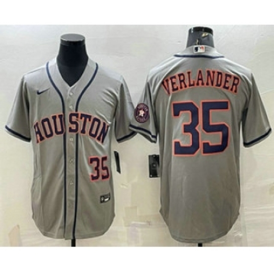 Men's Houston Astros 35 Justin Verlander Number Grey With Patch Stitched MLB Cool Base Nike Jersey