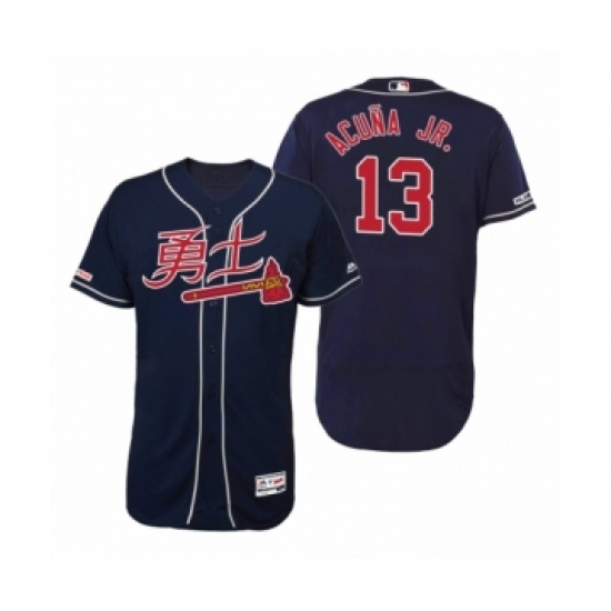 Men's 2019 Asian Heritage Month Atlanta Braves 13 Ronald Acuna Jr. Navy Chinese Flex Base Jersey