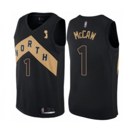 Youth Toronto Raptors 1 Patrick McCaw Swingman Black 2019 Basketball Finals Champions Jersey - City Edition