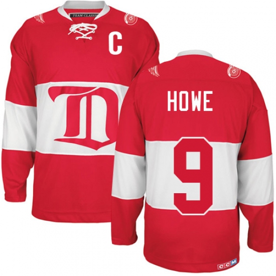 Men's CCM Detroit Red Wings 9 Gordie Howe Authentic Red Winter Classic Throwback NHL Jersey