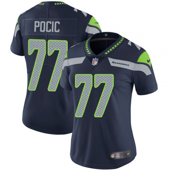 Women's Nike Seattle Seahawks 77 Ethan Pocic Navy Blue Team Color Vapor Untouchable Elite Player NFL Jersey