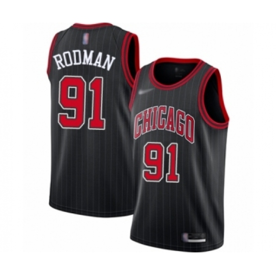 Men's Chicago Bulls 91 Dennis Rodman Authentic Black Finished Basketball Jersey - Statement Edition