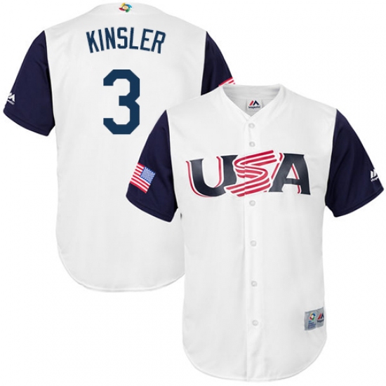 Youth USA Baseball Majestic 3 Ian Kinsler White 2017 World Baseball Classic Replica Team Jersey