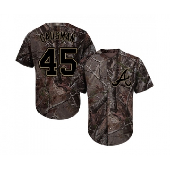 Men's Atlanta Braves 45 Kevin Gausman Authentic Camo Realtree Collection Flex Base Baseball Jersey