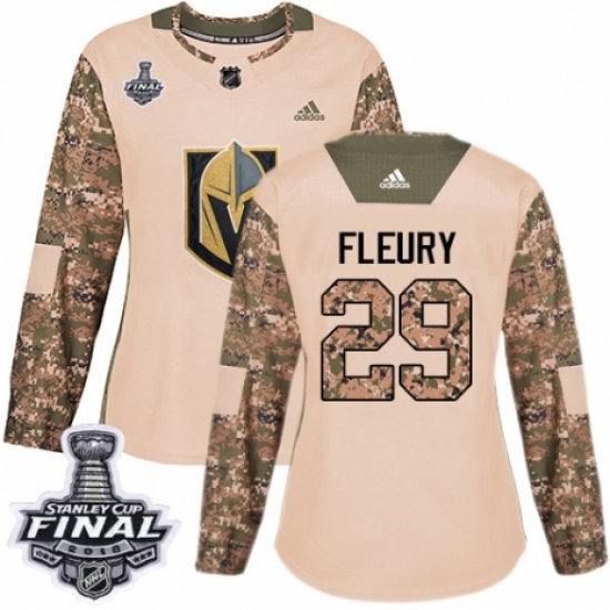 Women's Adidas Vegas Golden Knights 29 Marc-Andre Fleury Authentic Camo Veterans Day Practice 2018 Stanley Cup Final NHL Jersey