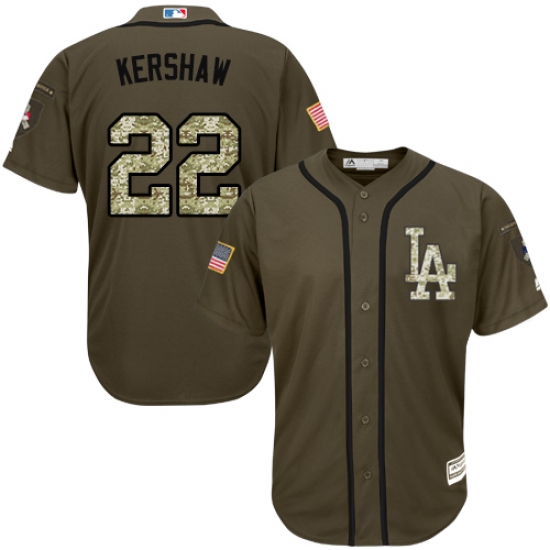 Men's Majestic Los Angeles Dodgers 22 Clayton Kershaw Authentic Green Salute to Service MLB Jersey