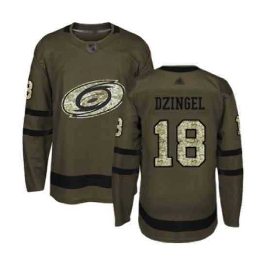 Men's Carolina Hurricanes 18 Ryan Dzingel Authentic Green Salute to Service Hockey Jersey