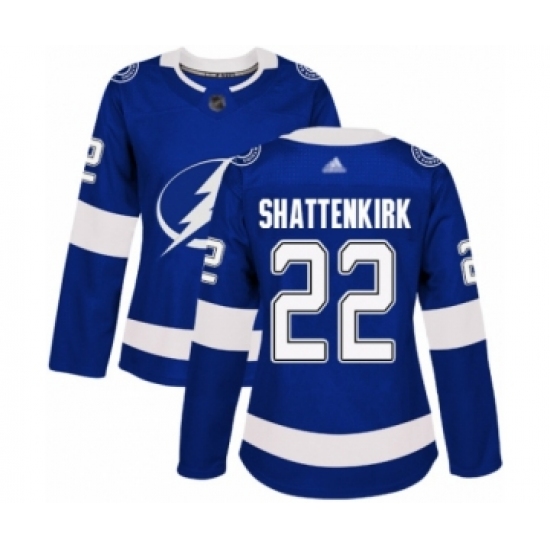 Women's Tampa Bay Lightning 22 Kevin Shattenkirk Authentic Royal Blue Home Hockey Jersey