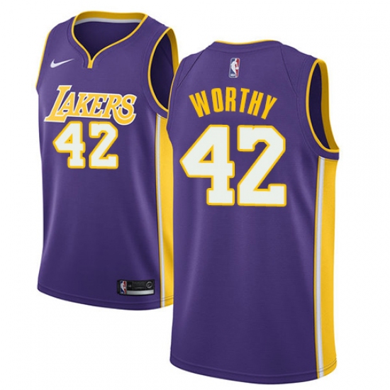 Men's Nike Los Angeles Lakers 42 James Worthy Swingman Purple NBA Jersey - Statement Edition