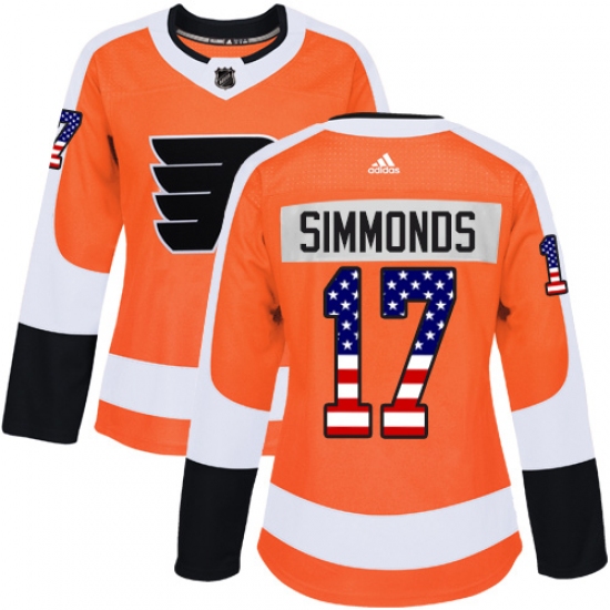 Women's Adidas Philadelphia Flyers 17 Wayne Simmonds Authentic Orange USA Flag Fashion NHL Jersey