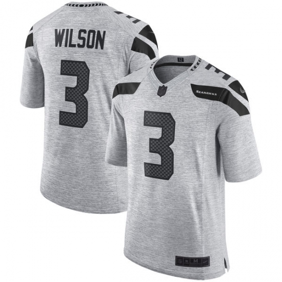 Men's Nike Seattle Seahawks 3 Russell Wilson Limited Gray Gridiron II NFL Jersey